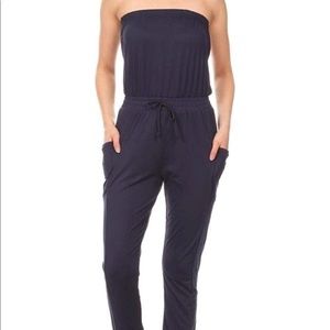 Navy Blue Casual Strapless Jumpsuit